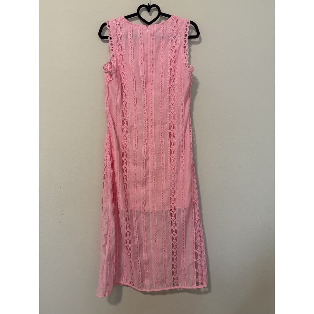 Endless Rose Pink Lace Overlay Dress Round Neck Lined Midi Sleeveless Sz L - Picture 4 of 16